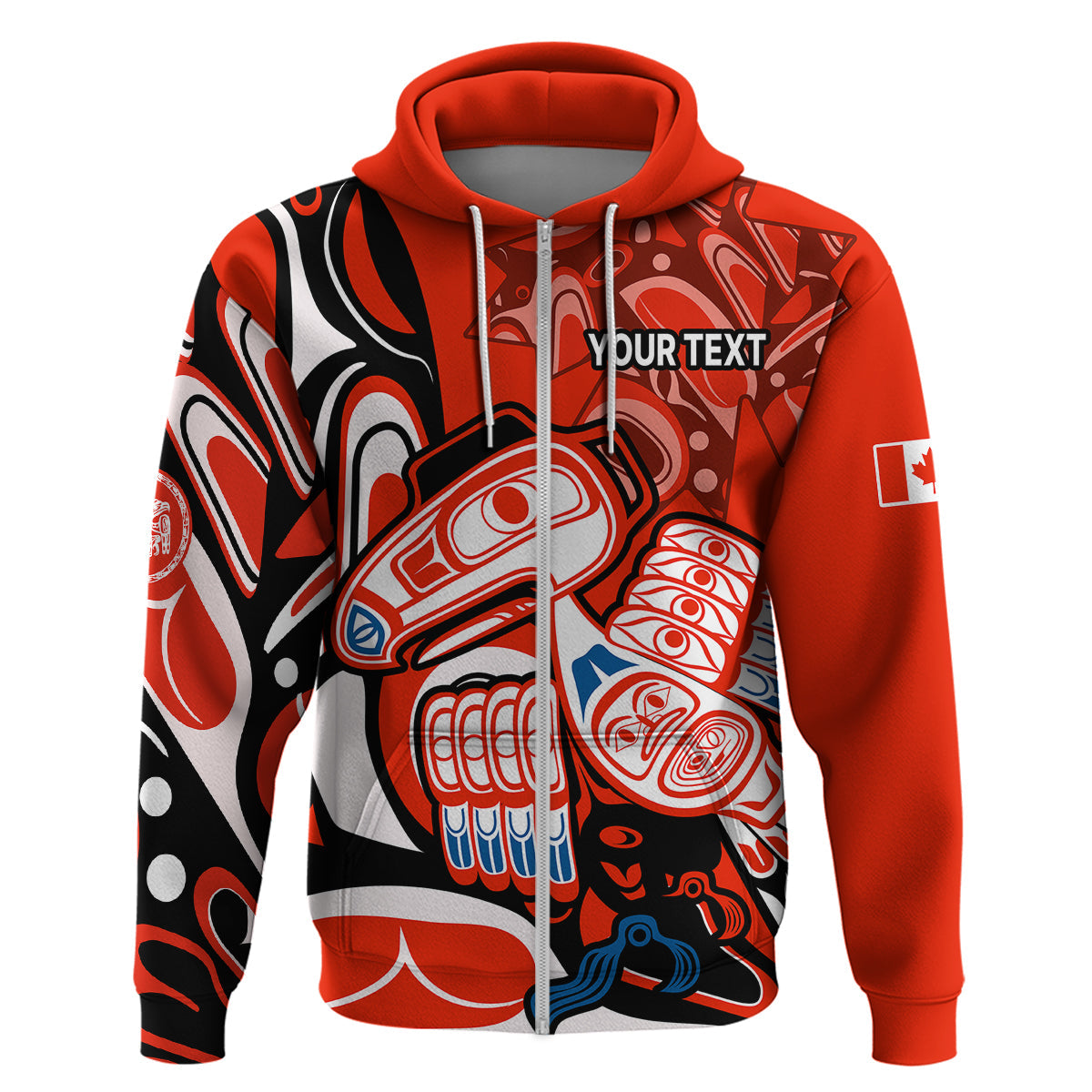 Custom Canada Haida Hoodie Classic Haida Stylized Raven in Red LT9