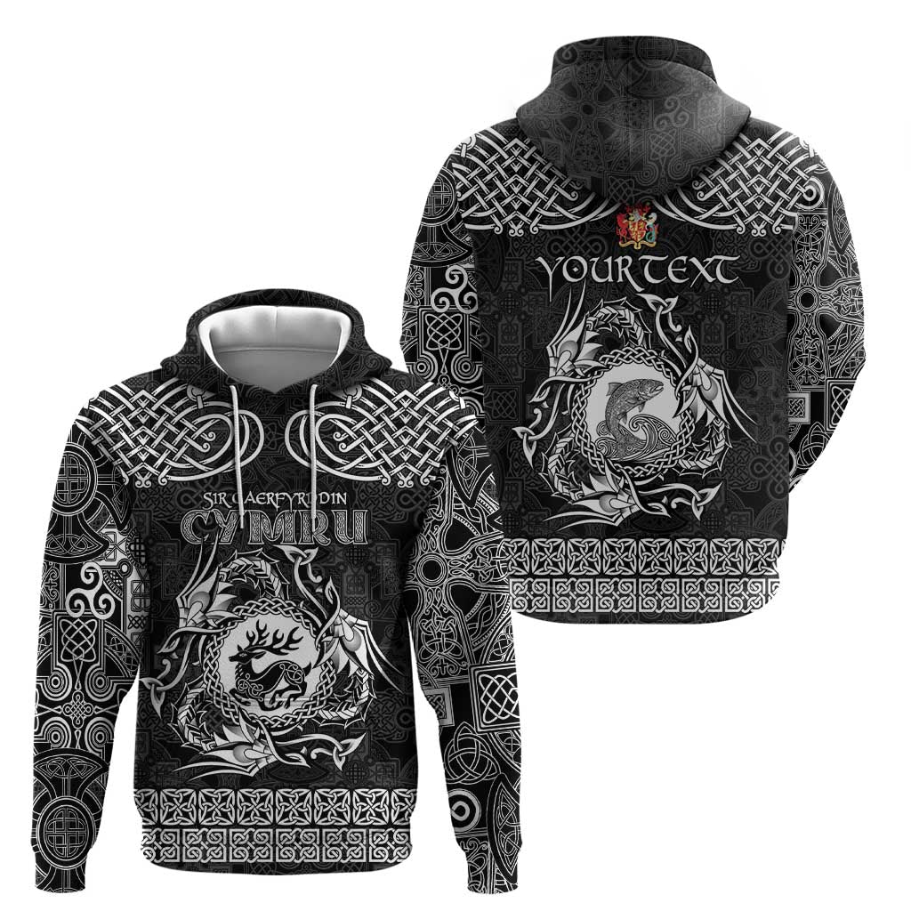 Personalized Carmarthenshire Sir Gaerfyrddin Hoodie Black Deer Stag Celtic-inspired LT9