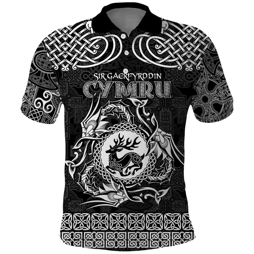 Personalized Carmarthenshire Sir Gaerfyrddin Polo Shirt Black Deer Stag Celtic-inspired LT9