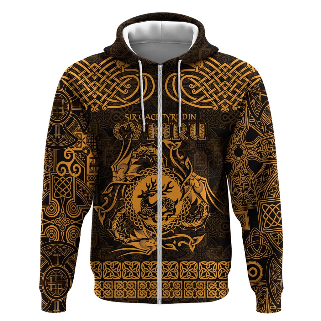 Personalized Carmarthenshire Sir Gaerfyrddin Hoodie Gold Deer Stag Celtic-inspired LT9