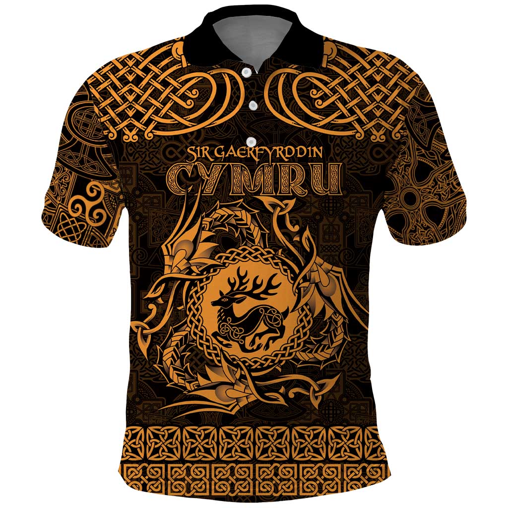 Personalized Carmarthenshire Sir Gaerfyrddin Polo Shirt Gold Deer Stag Celtic-inspired LT9