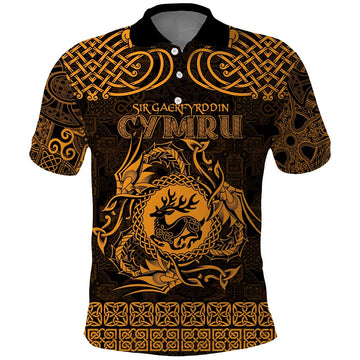 Personalized Carmarthenshire Sir Gaerfyrddin Polo Shirt Gold Deer Stag Celtic-inspired LT9