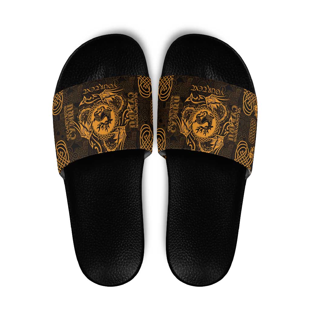 Personalized Carmarthenshire Sir Gaerfyrddin Slide Sandals Gold Deer Stag Celtic-inspired LT9