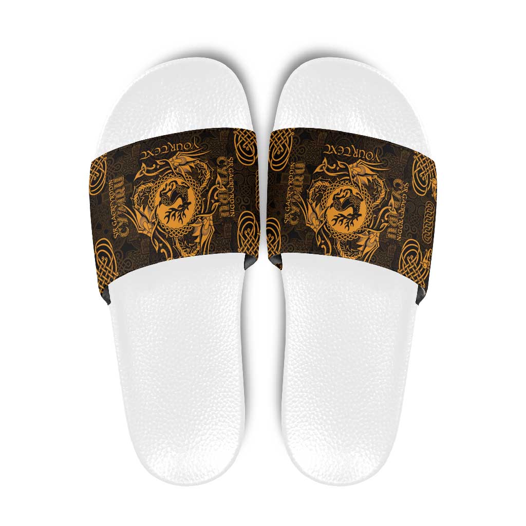 Personalized Carmarthenshire Sir Gaerfyrddin Slide Sandals Gold Deer Stag Celtic-inspired LT9
