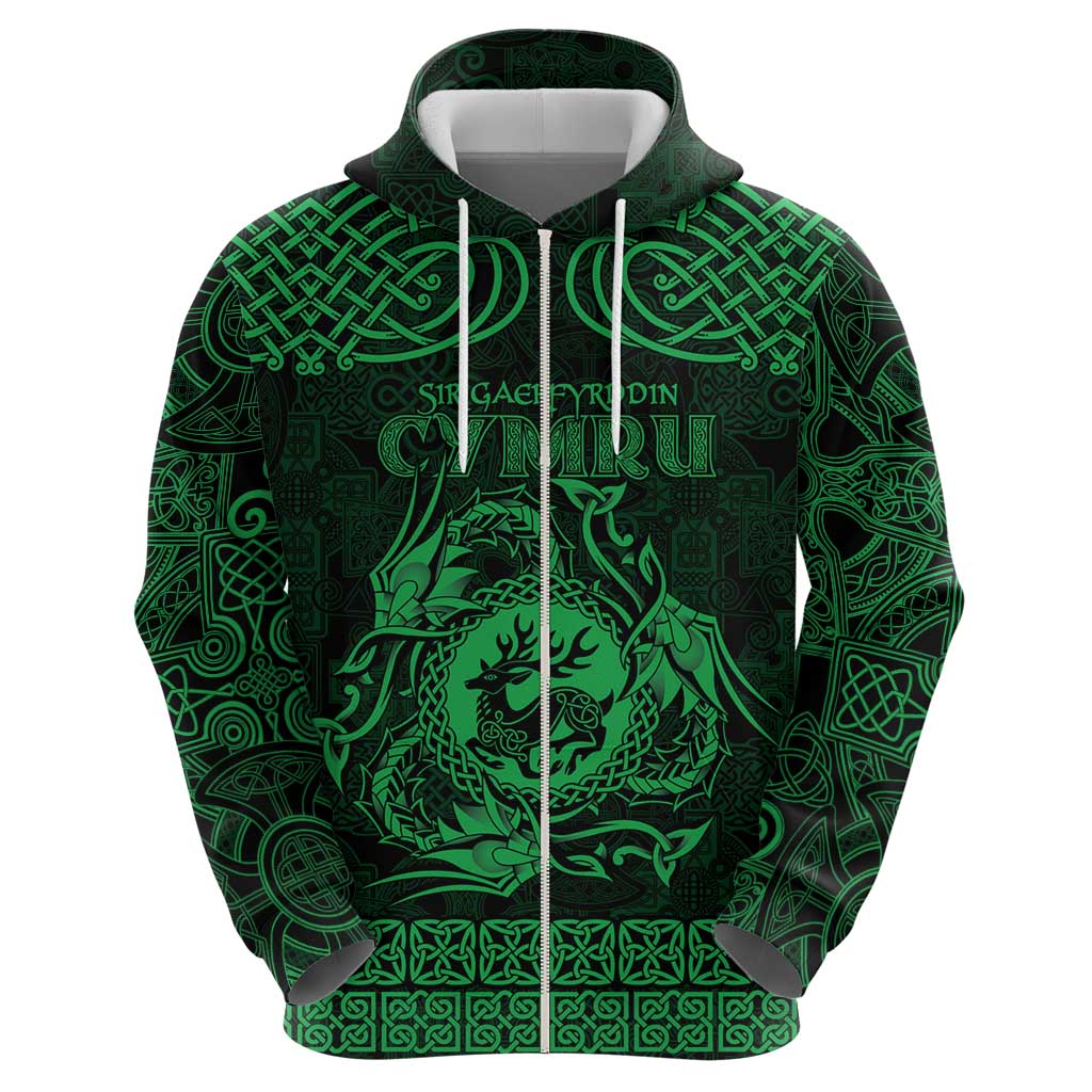 Personalized Carmarthenshire Sir Gaerfyrddin Hoodie Green Deer Stag Celtic-inspired LT9