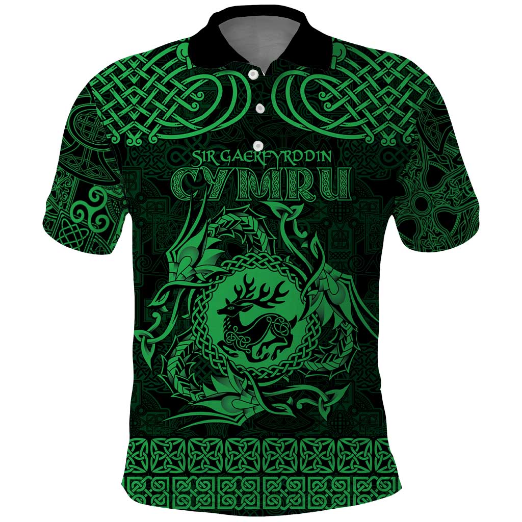 Personalized Carmarthenshire Sir Gaerfyrddin Polo Shirt Green Deer Stag Celtic-inspired LT9