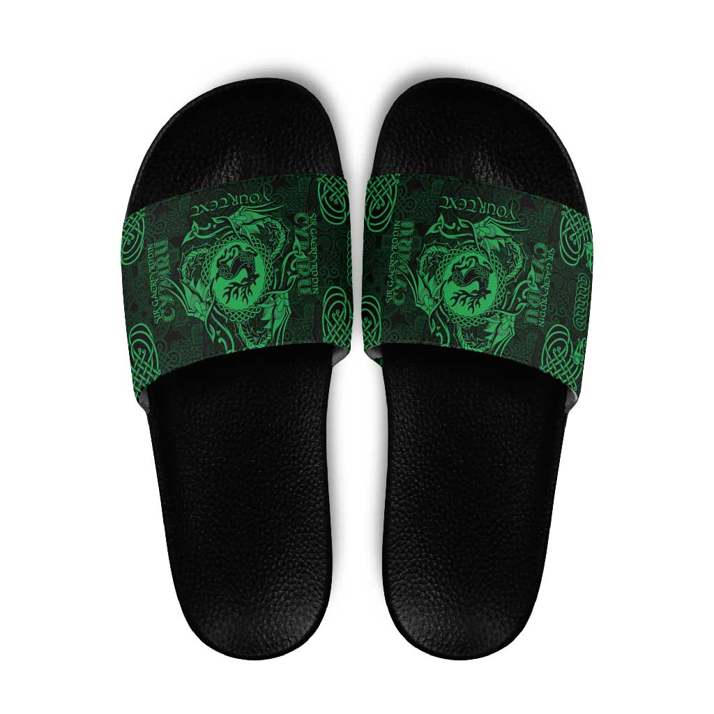 Personalized Carmarthenshire Sir Gaerfyrddin Slide Sandals Green Deer Stag Celtic-inspired LT9