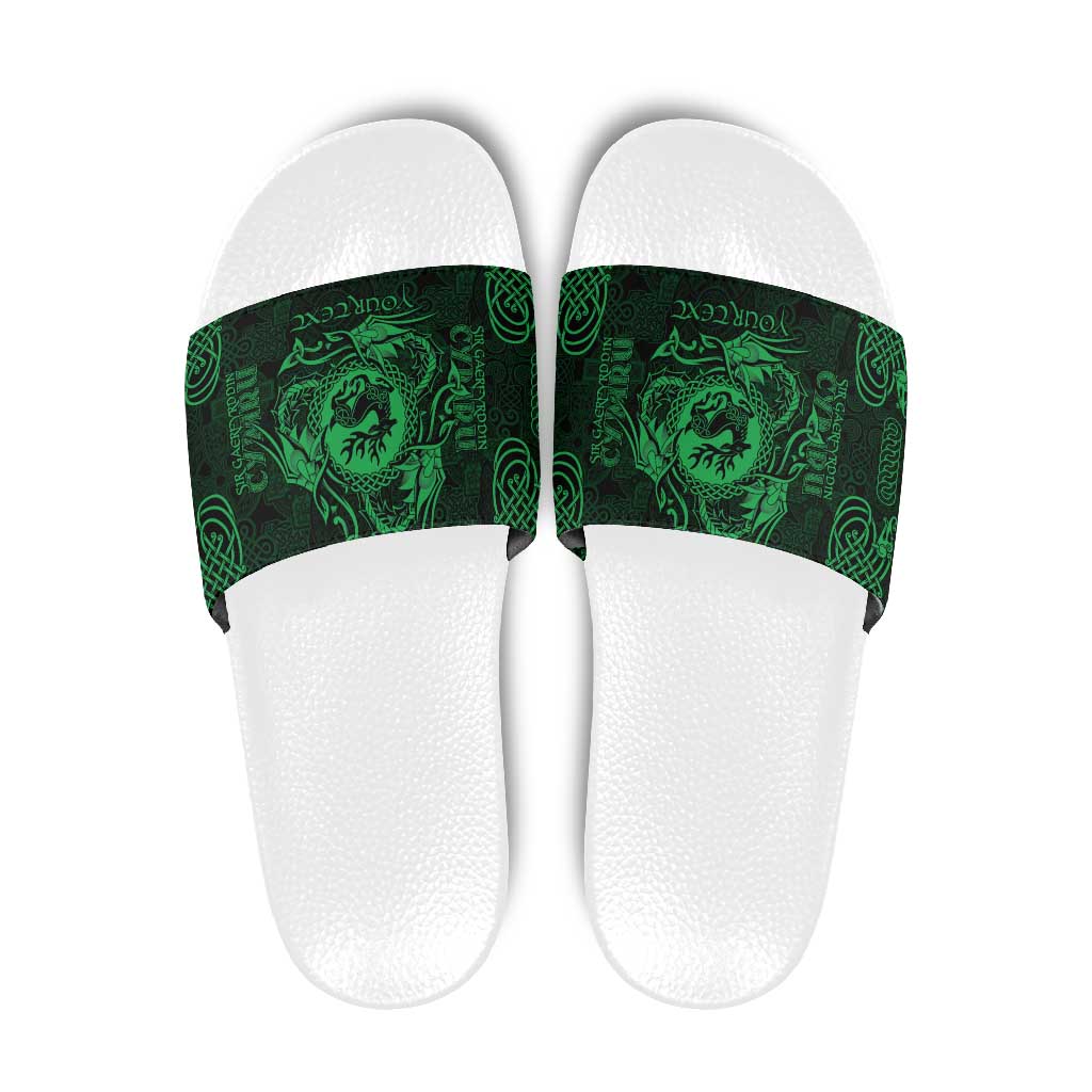 Personalized Carmarthenshire Sir Gaerfyrddin Slide Sandals Green Deer Stag Celtic-inspired LT9