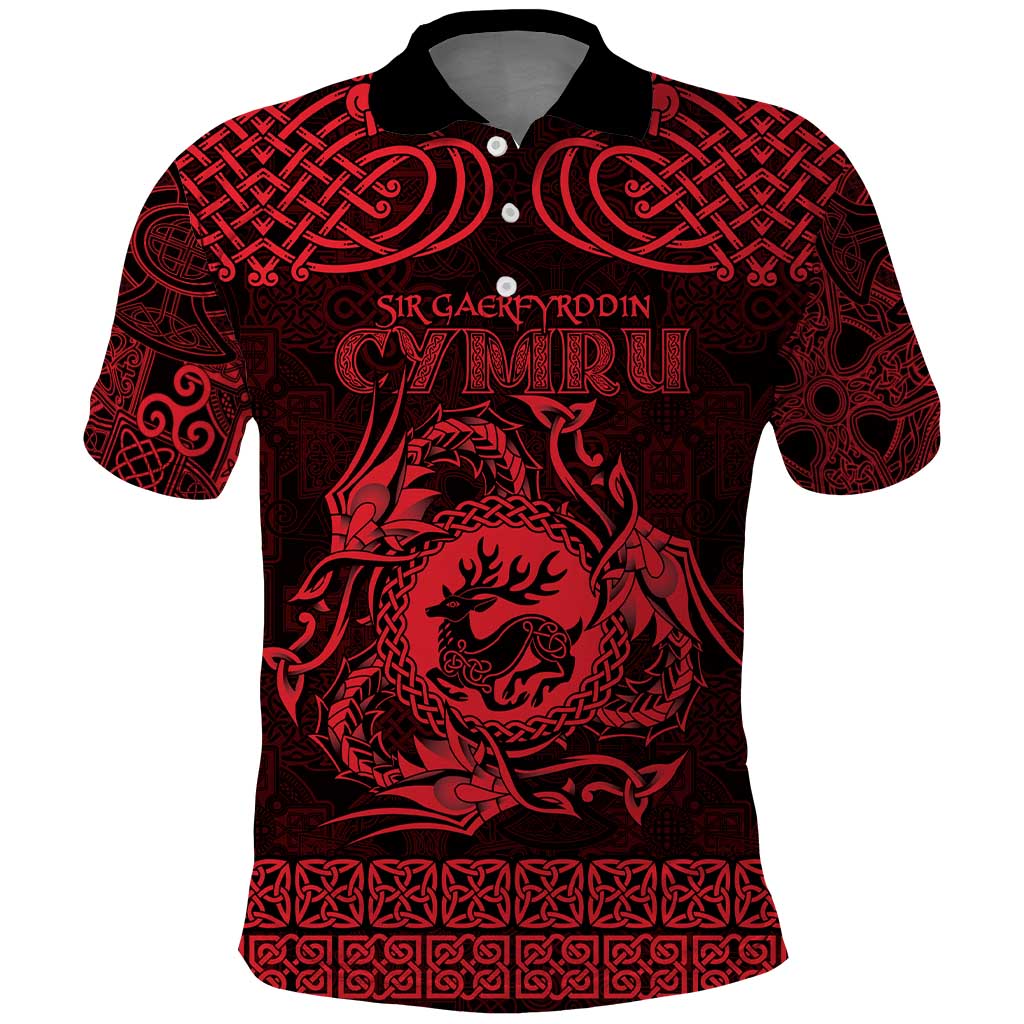 Personalized Carmarthenshire Sir Gaerfyrddin Polo Shirt Red Deer Stag Celtic-inspired LT9