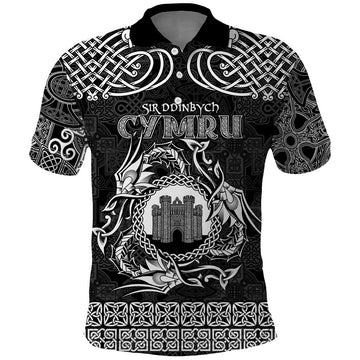 Personalized Denbighshire Sir Ddinbych Polo Shirt Black Gatehouse Denbigh Castle Celtic-inspired LT9