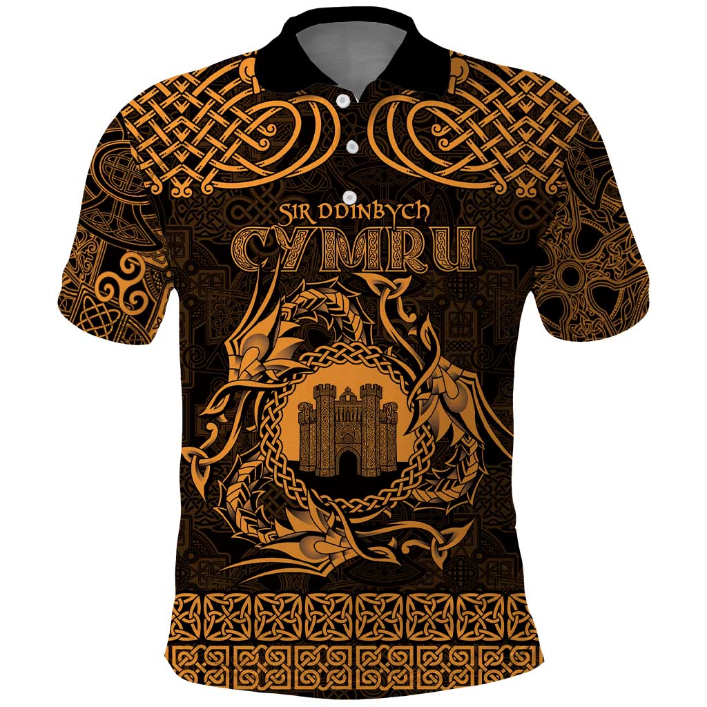 Personalized Denbighshire Sir Ddinbych Polo Shirt Gold Gatehouse Denbigh Castle Celtic-inspired LT9
