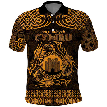 Personalized Denbighshire Sir Ddinbych Polo Shirt Gold Gatehouse Denbigh Castle Celtic-inspired LT9