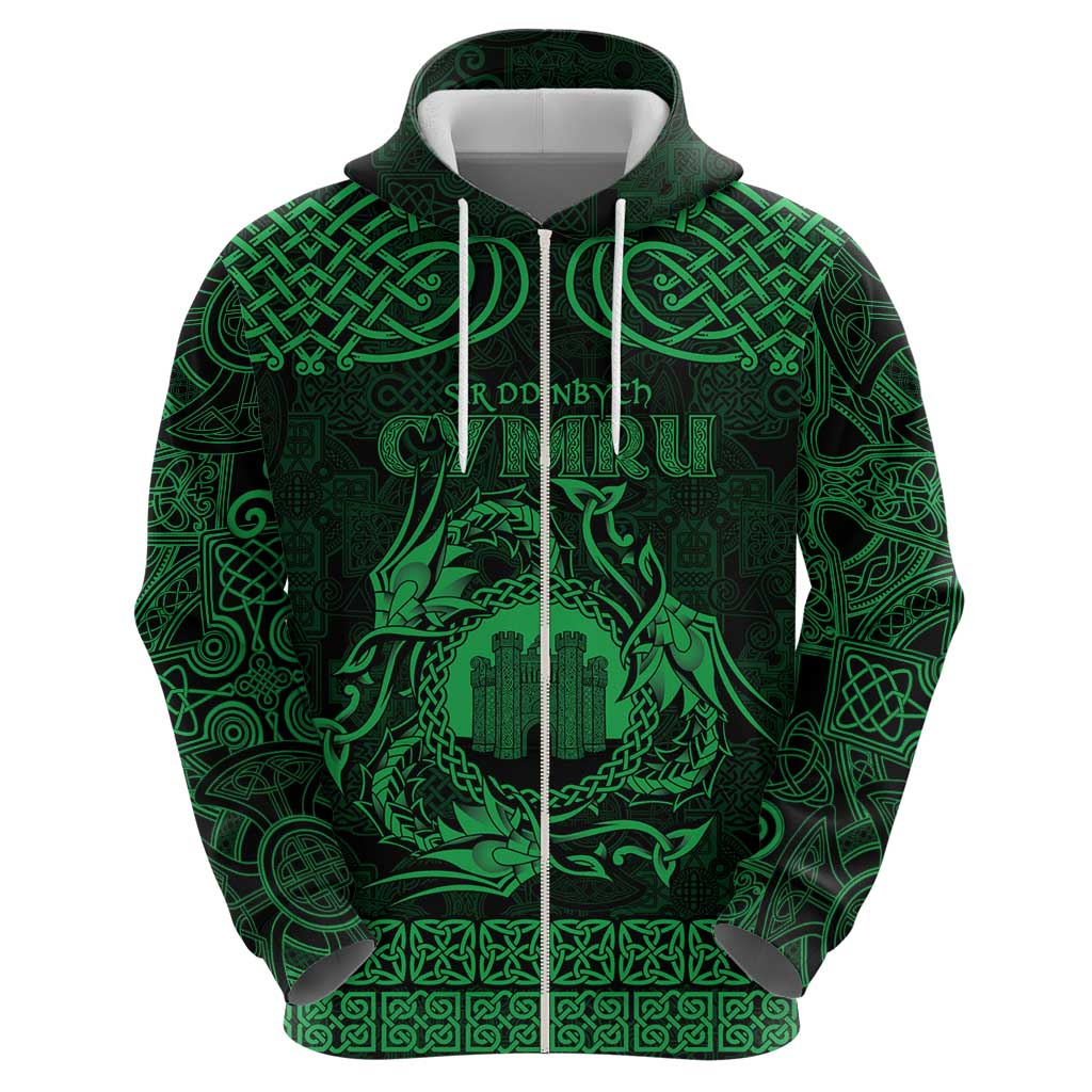 Personalized Denbighshire Sir Ddinbych Hoodie Green Gatehouse Denbigh Castle Celtic-inspired LT9