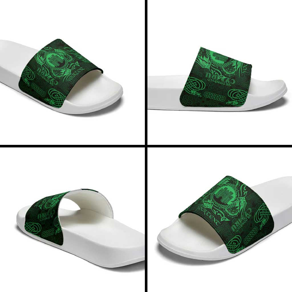 Personalized Denbighshire Sir Ddinbych Slide Sandals Green Gatehouse Denbigh Castle Celtic-inspired LT9