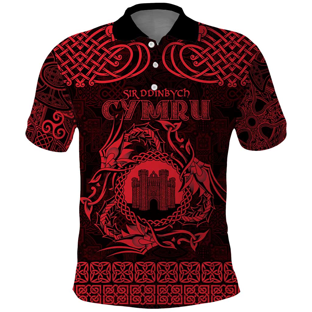 Personalized Denbighshire Sir Ddinbych Polo Shirt Red Gatehouse Denbigh Castle Celtic-inspired LT9