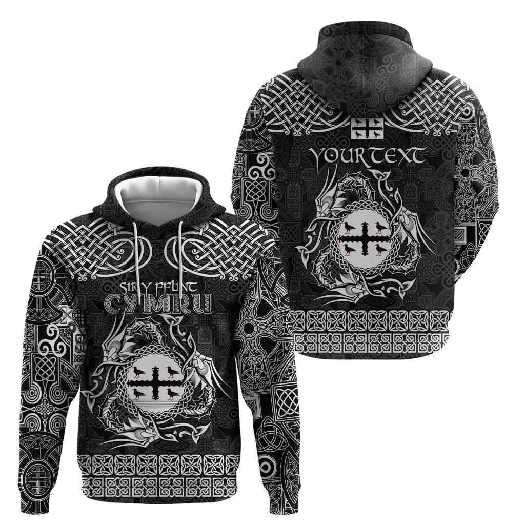 Personalized Flintshire Sir y Fflint Hoodie Black Four Choughs Celtic-inspired LT9