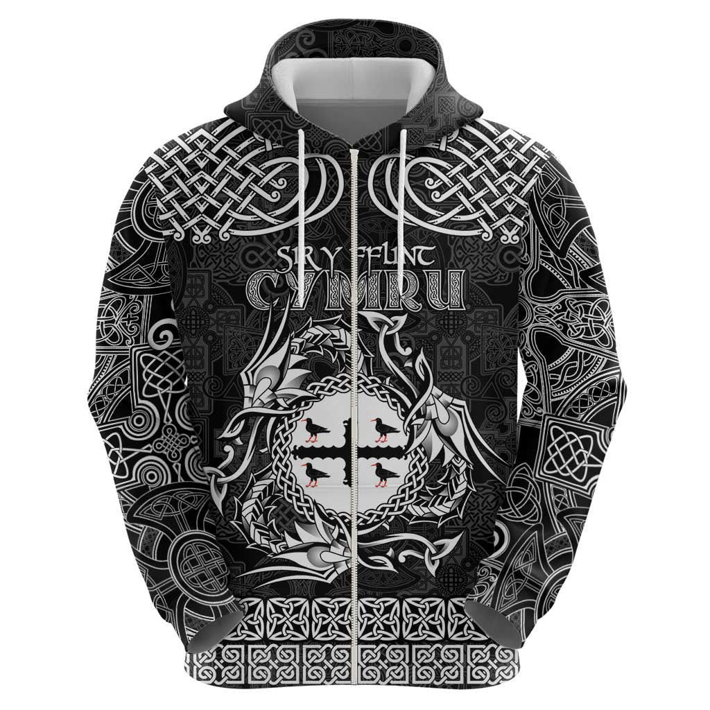 Personalized Flintshire Sir y Fflint Hoodie Black Four Choughs Celtic-inspired LT9