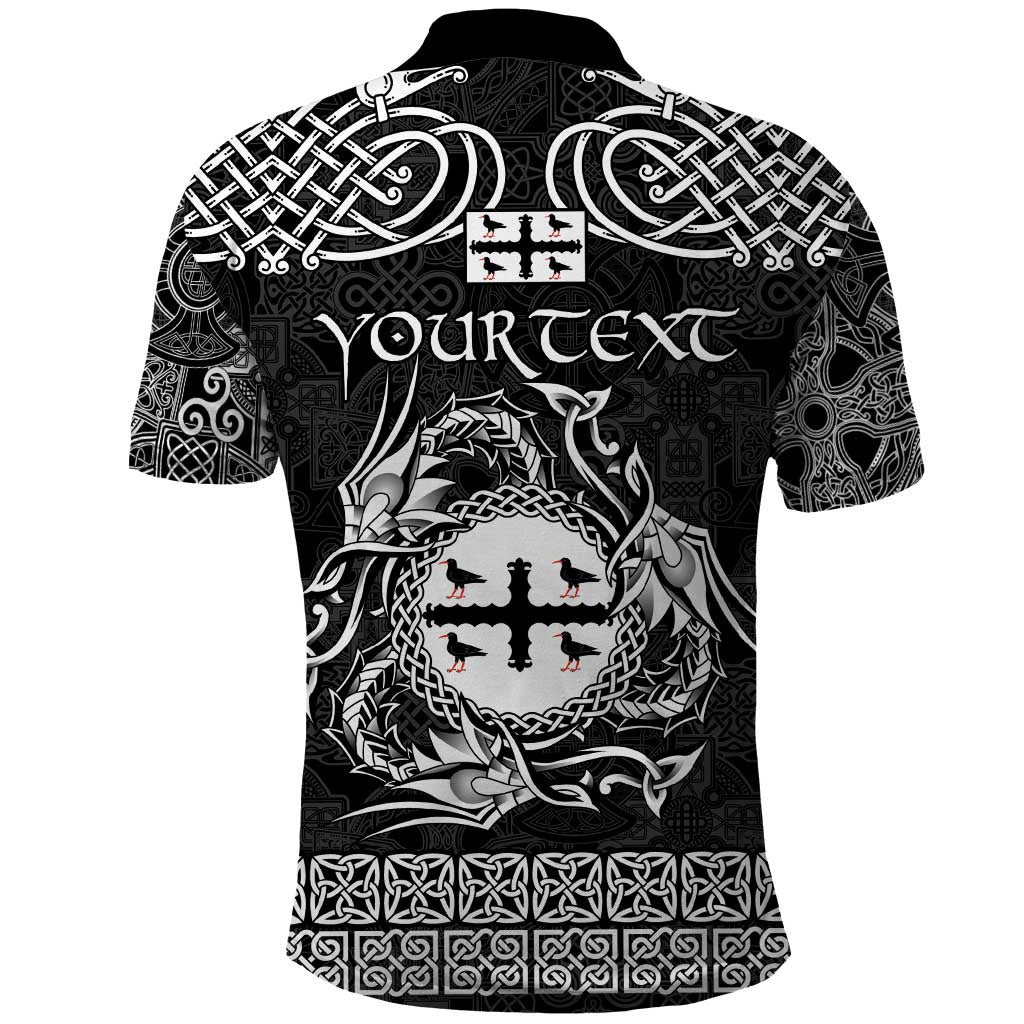 Personalized Flintshire Sir y Fflint Polo Shirt Black Four Choughs Celtic-inspired LT9