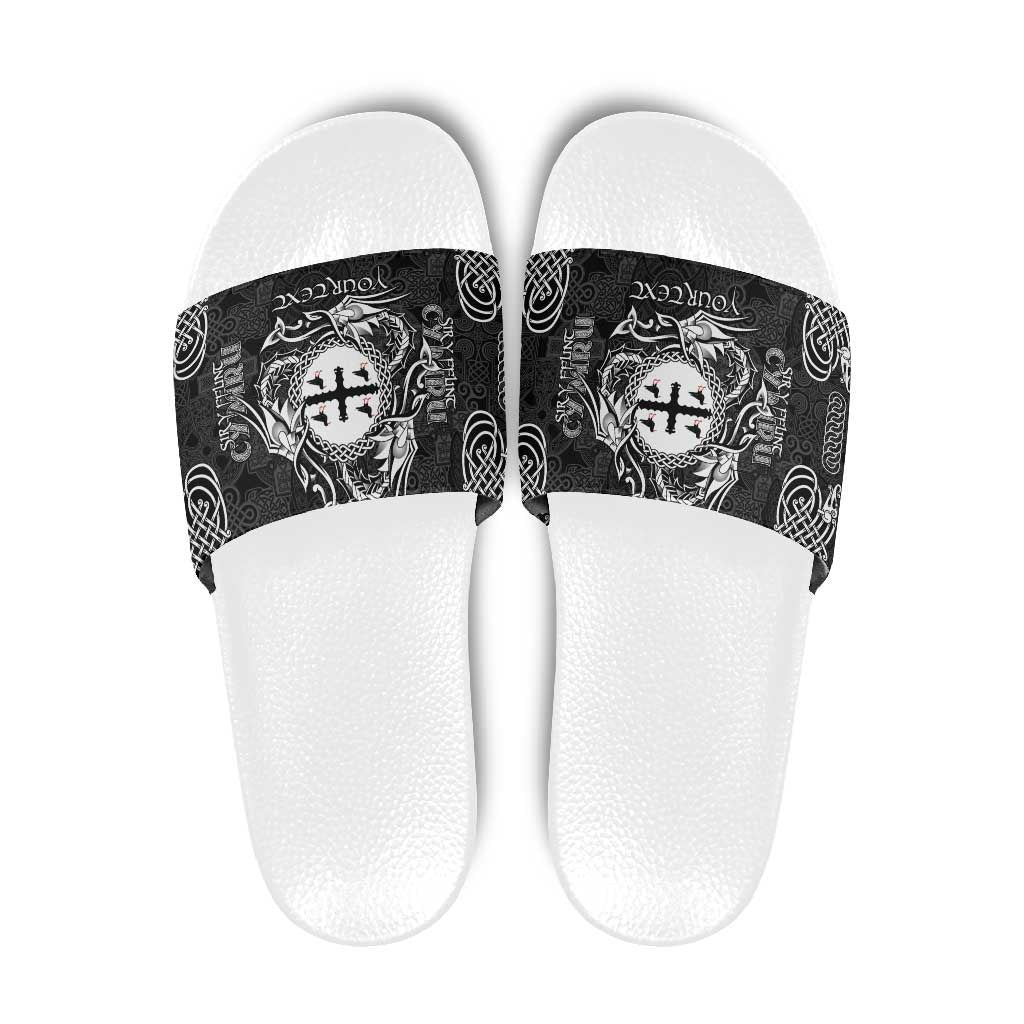 Personalized Flintshire Sir y Fflint Slide Sandals Black Four Choughs Celtic-inspired LT9