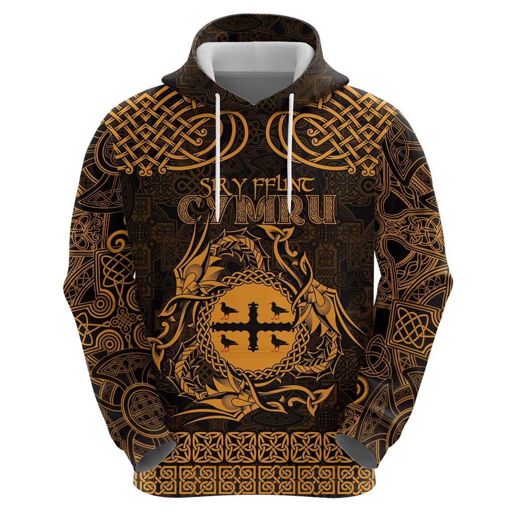 Personalized Flintshire Sir y Fflint Hoodie Gold Four Choughs Celtic-inspired LT9