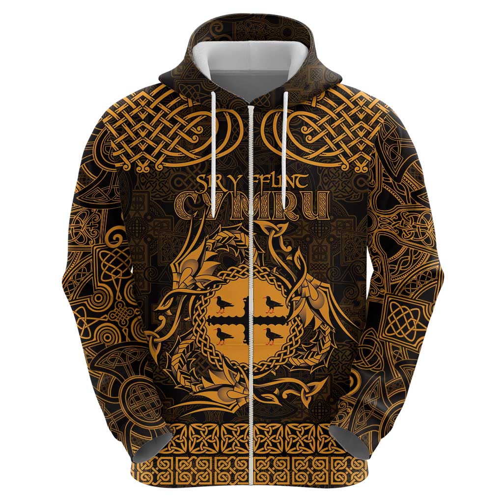 Personalized Flintshire Sir y Fflint Hoodie Gold Four Choughs Celtic-inspired LT9