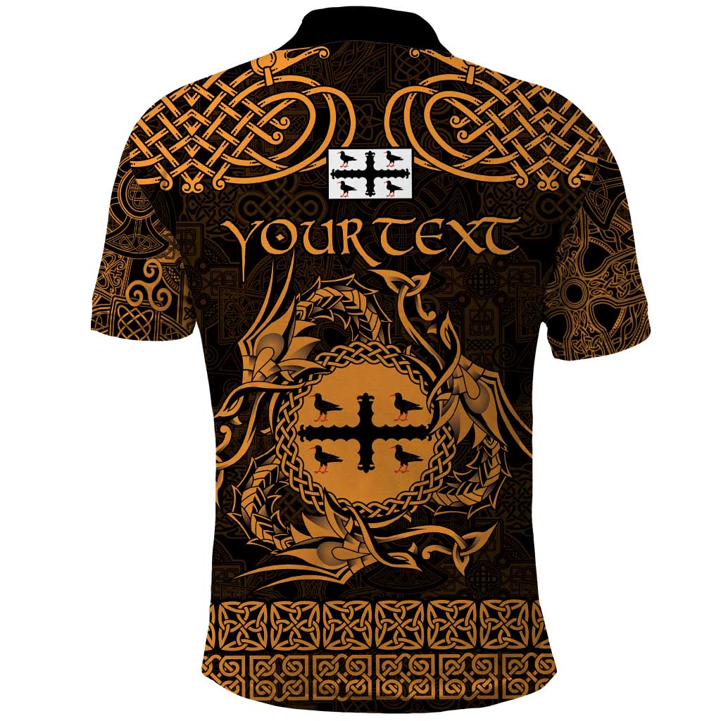 Personalized Flintshire Sir y Fflint Polo Shirt Gold Four Choughs Celtic-inspired LT9