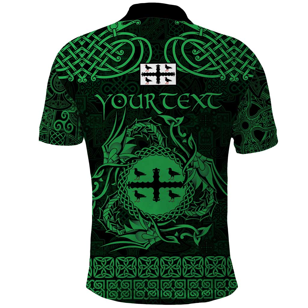 Personalized Flintshire Sir y Fflint Polo Shirt Green Four Choughs Celtic-inspired LT9