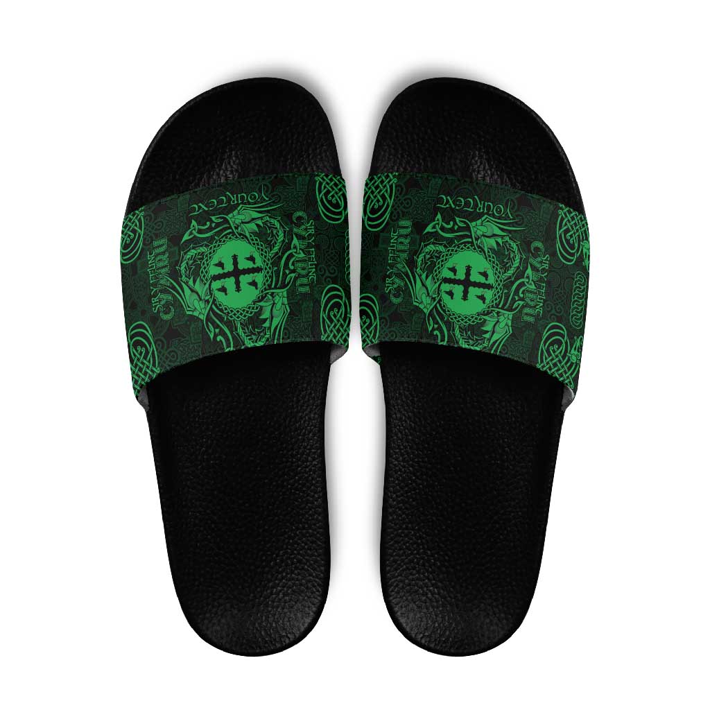 Personalized Flintshire Sir y Fflint Slide Sandals Green Four Choughs Celtic-inspired LT9