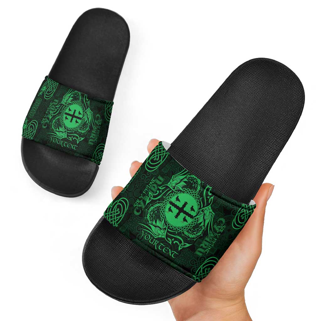 Personalized Flintshire Sir y Fflint Slide Sandals Green Four Choughs Celtic-inspired LT9