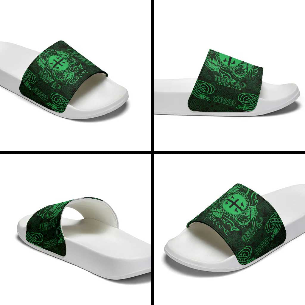 Personalized Flintshire Sir y Fflint Slide Sandals Green Four Choughs Celtic-inspired LT9