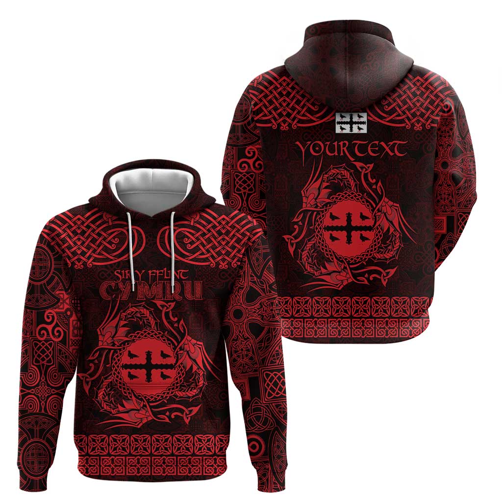 Personalized Flintshire Sir y Fflint Hoodie Red Four Choughs Celtic-inspired LT9