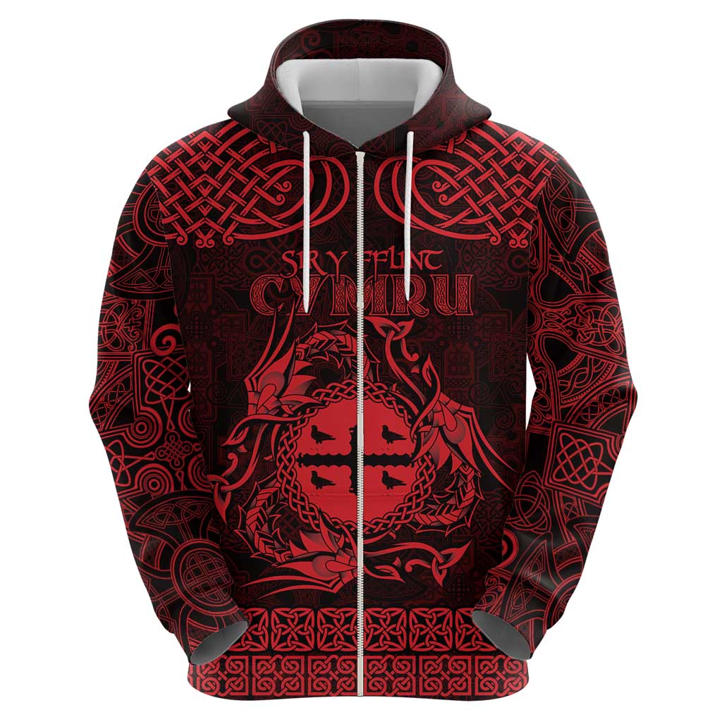 Personalized Flintshire Sir y Fflint Hoodie Red Four Choughs Celtic-inspired LT9