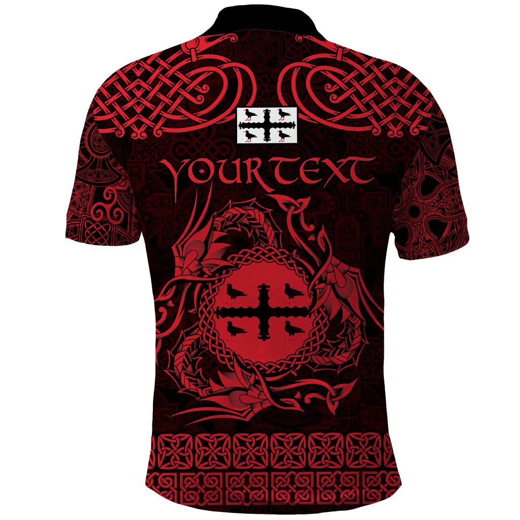 Personalized Flintshire Sir y Fflint Polo Shirt Red Four Choughs Celtic-inspired LT9