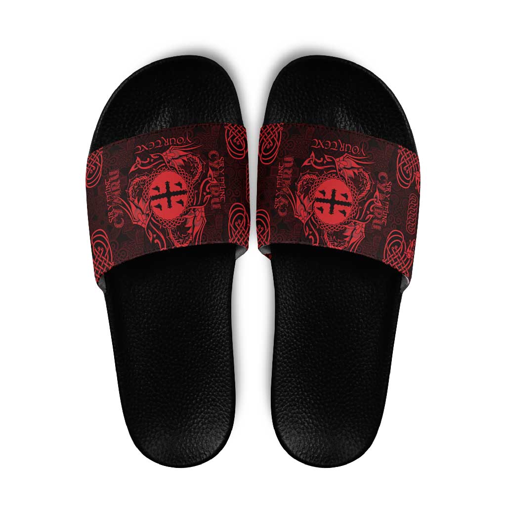 Personalized Flintshire Sir y Fflint Slide Sandals Red Four Choughs Celtic-inspired LT9