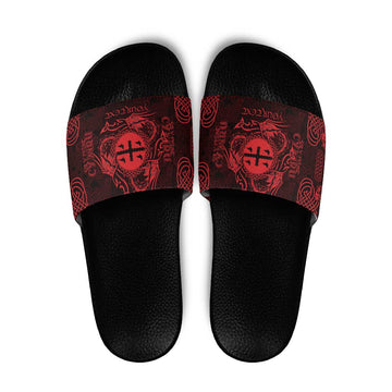 Personalized Flintshire Sir y Fflint Slide Sandals Red Four Choughs Celtic-inspired LT9