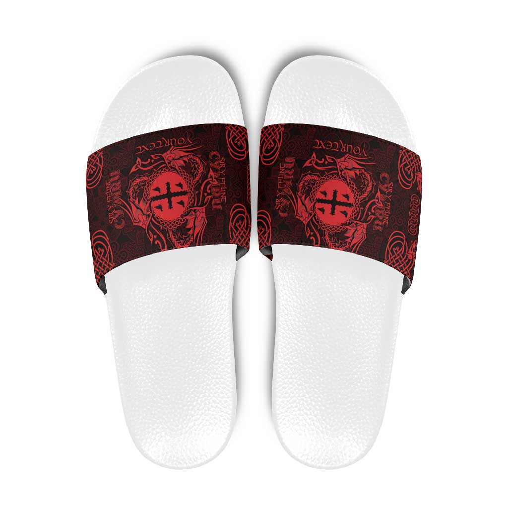 Personalized Flintshire Sir y Fflint Slide Sandals Red Four Choughs Celtic-inspired LT9