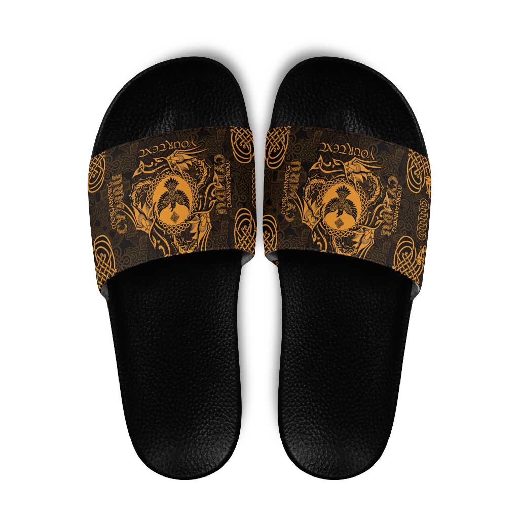 Personalized Glamorgan Morgannwg Slide Sandals Gold Raven Celtic-inspired LT9