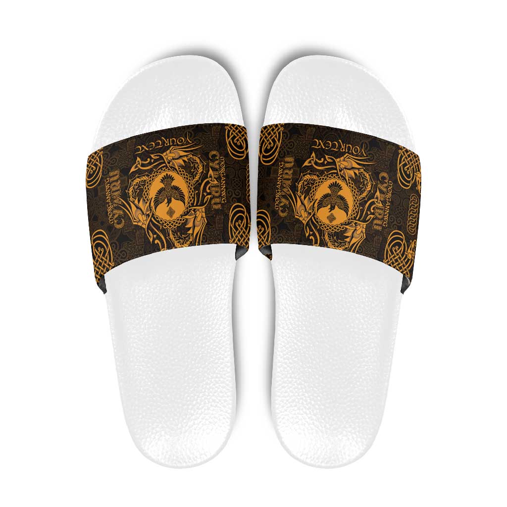 Personalized Glamorgan Morgannwg Slide Sandals Gold Raven Celtic-inspired LT9