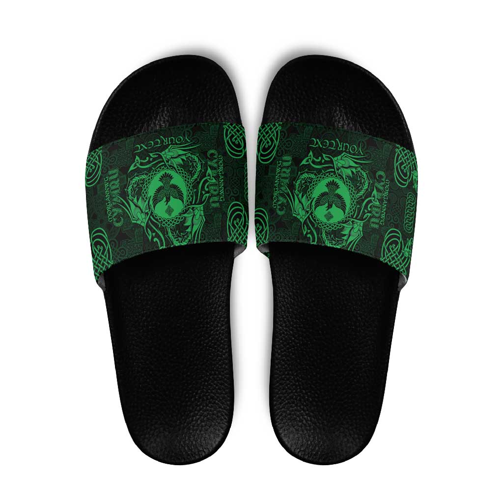 Personalized Glamorgan Morgannwg Slide Sandals Green Raven Celtic-inspired LT9
