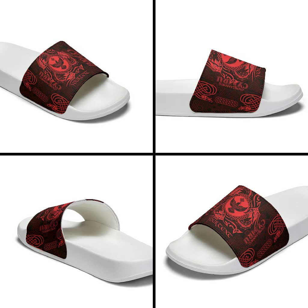 Personalized Glamorgan Morgannwg Slide Sandals Red Raven Celtic-inspired LT9