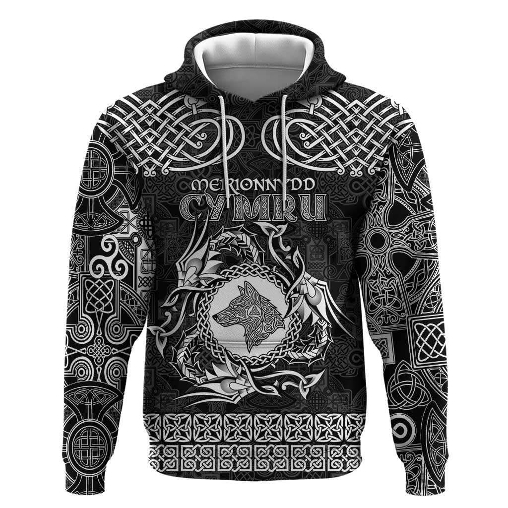 Personalized Merionethshire Meirionnydd Hoodie Black Wolf Celtic-inspired LT9