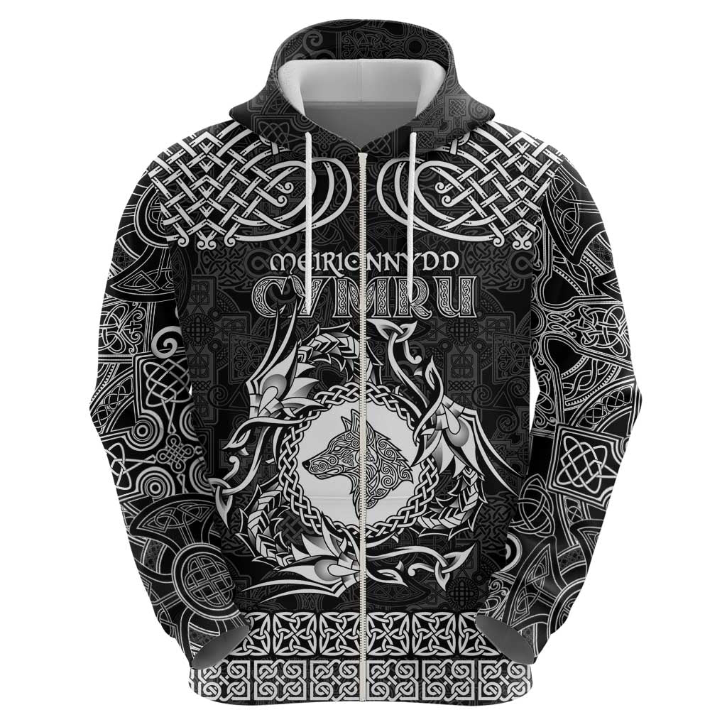 Personalized Merionethshire Meirionnydd Hoodie Black Wolf Celtic-inspired LT9