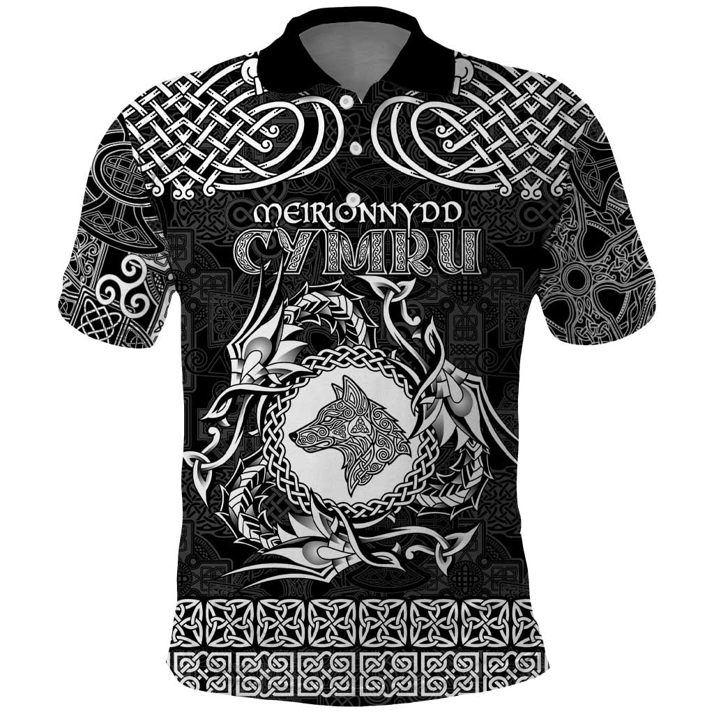 Personalized Merionethshire Meirionnydd Polo Shirt Black Wolf Celtic-inspired LT9