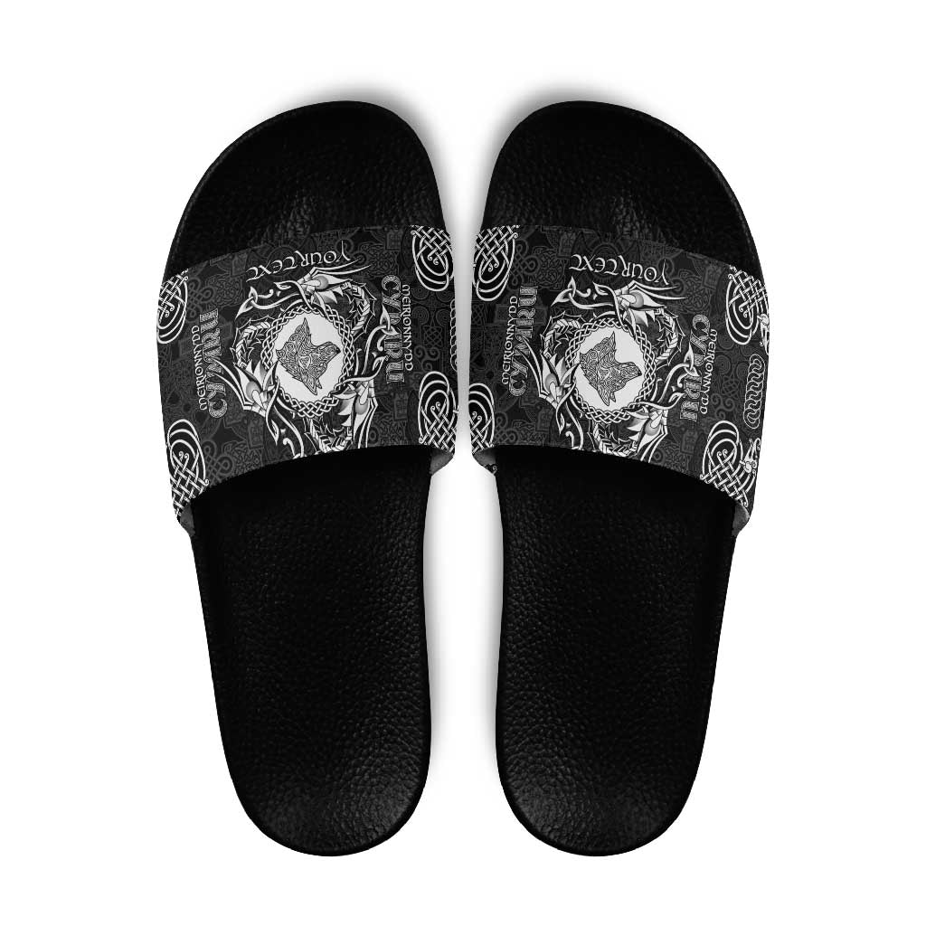 Personalized Merionethshire Meirionnydd Slide Sandals Black Wolf Celtic-inspired LT9