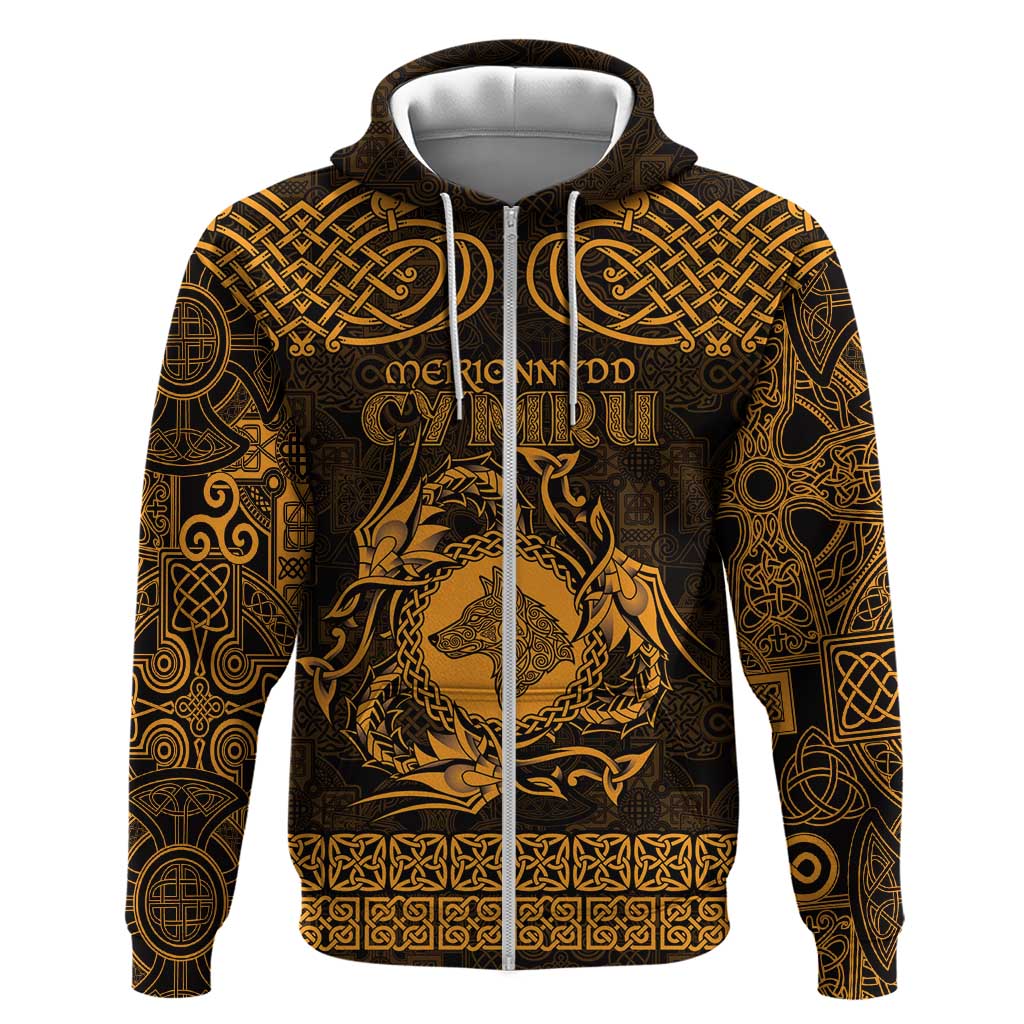 Personalized Merionethshire Meirionnydd Hoodie Gold Wolf Celtic-inspired LT9