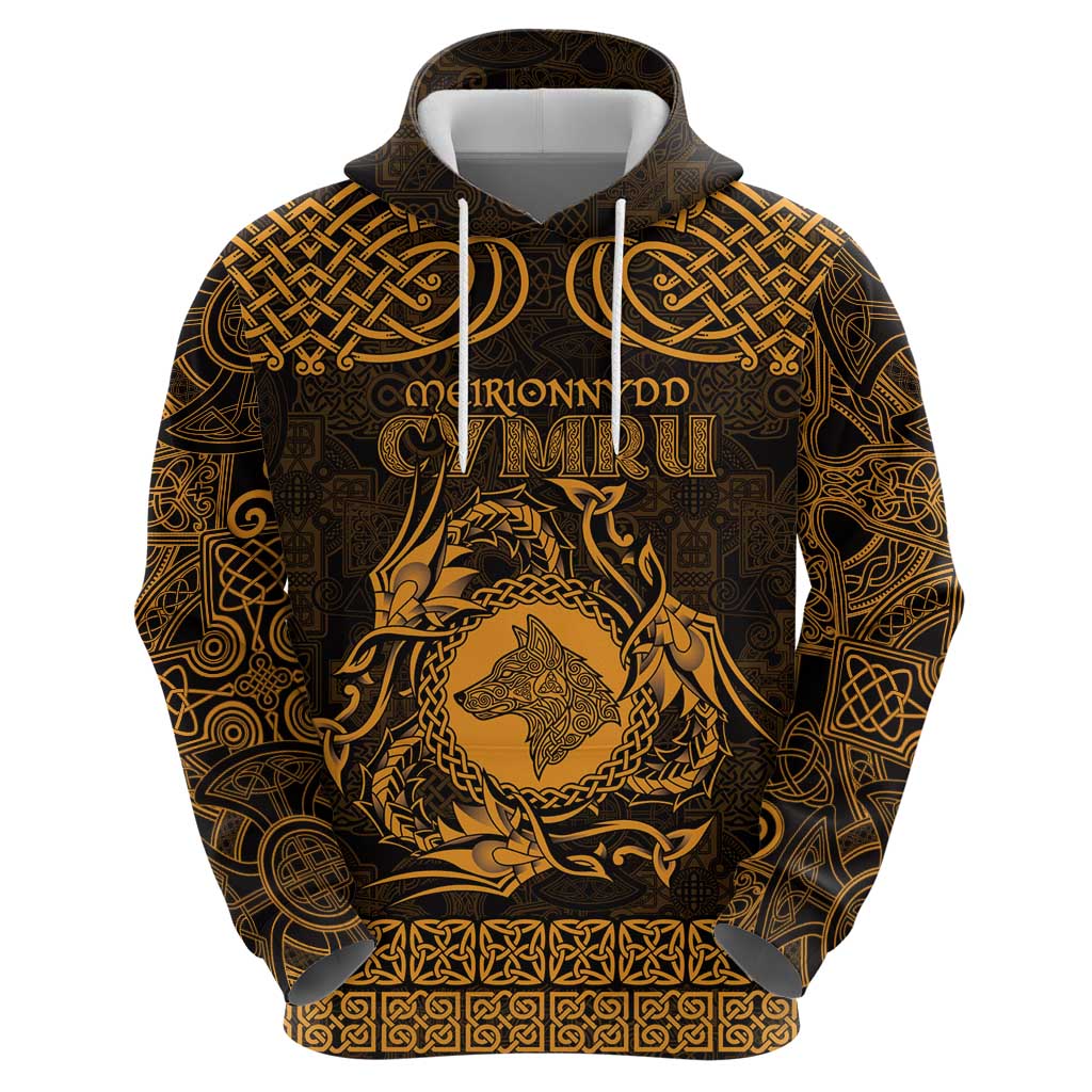 Personalized Merionethshire Meirionnydd Hoodie Gold Wolf Celtic-inspired LT9