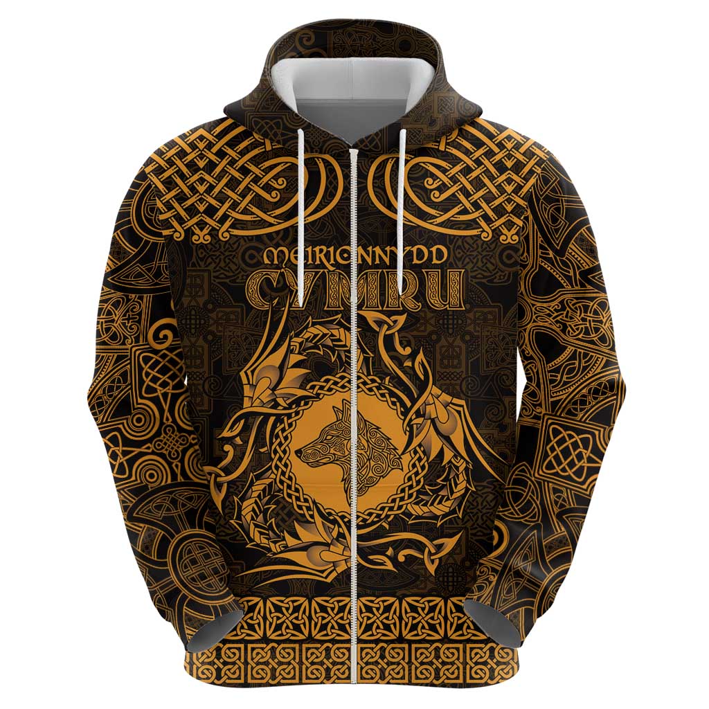 Personalized Merionethshire Meirionnydd Hoodie Gold Wolf Celtic-inspired LT9