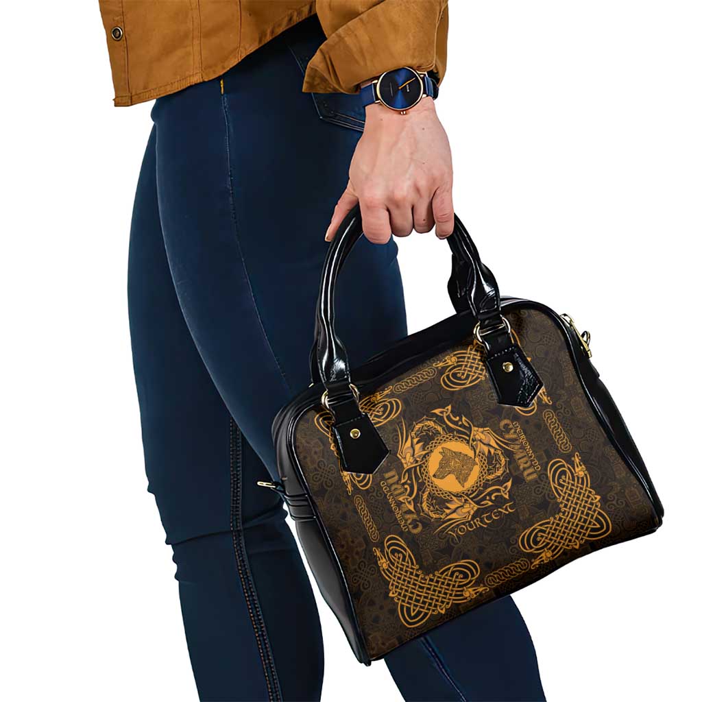 Personalized Merionethshire Meirionnydd Shoulder Handbag Gold Wolf Celtic-inspired LT9