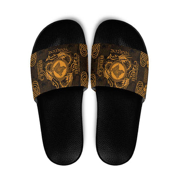 Personalized Merionethshire Meirionnydd Slide Sandals Gold Wolf Celtic-inspired LT9