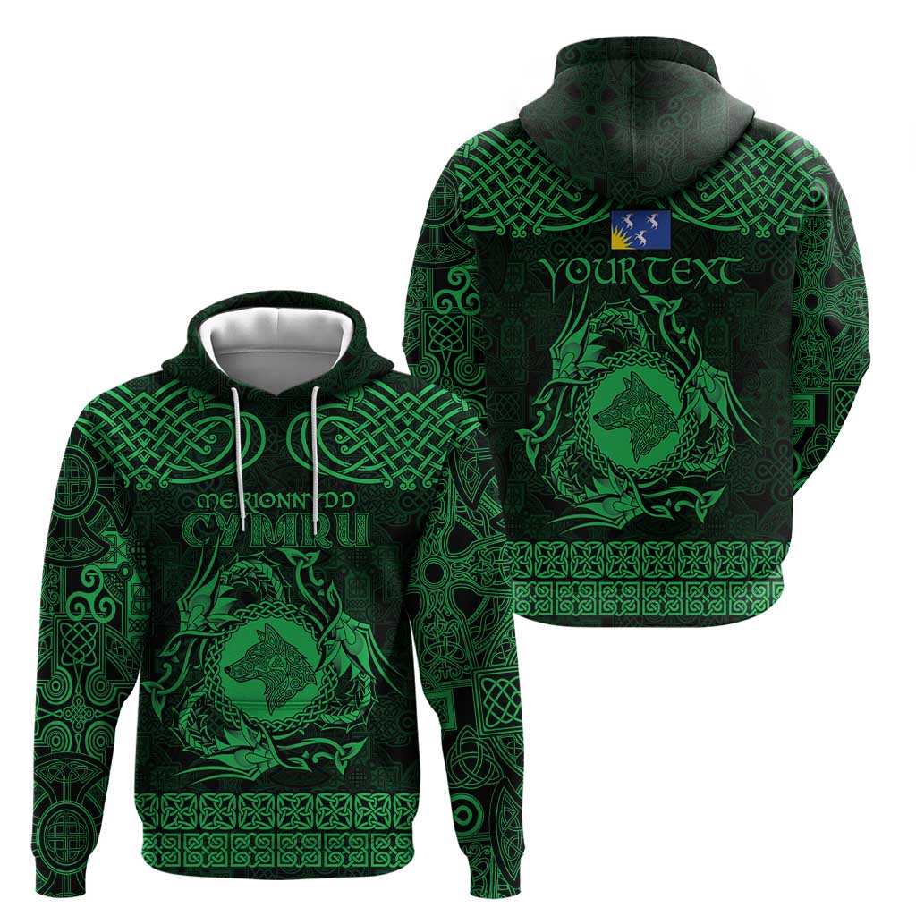 Personalized Merionethshire Meirionnydd Hoodie Green Wolf Celtic-inspired LT9